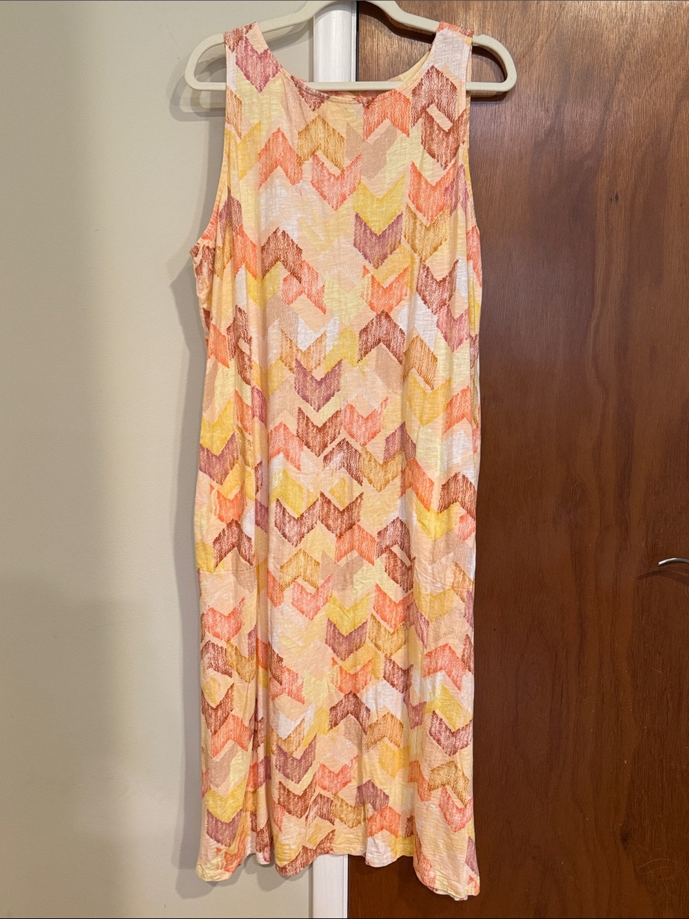 Denim and Co Naturals Sleeveless Print Maxi Dress in Peach, Yellow & Coral